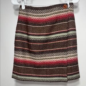 Red and Brown Mini Wrap Skirt for Casual Occasions